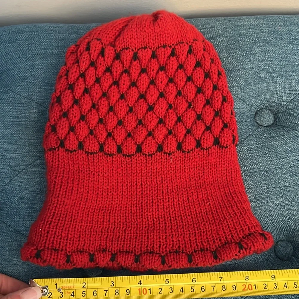 Dark Red And Black Knit Hat-See Photos